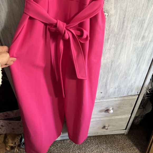 Calvin Klein wide leg ruffled jumpsuit romper Sz 12 pink cottage core feminine - Picture 6 of 13